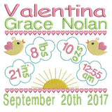 Baby birth announcement -custom embroidery design by sweetstitchdesign.com