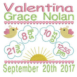 Baby birth announcement -custom embroidery design by sweetstitchdesign.com