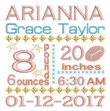 Baby birth announcement -custom embroidery design by sweetstitchdesign.com
