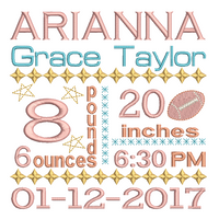 Baby birth announcement -custom embroidery design by sweetstitchdesign.com