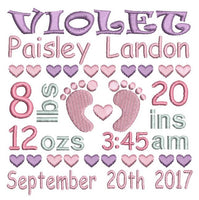 Baby birth announcement -custom embroidery design by sweetstitchdesign.com