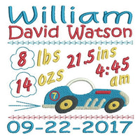 Baby birth announcement -custom embroidery design by sweetstitchdesign.com