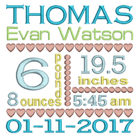 Baby birth announcement -custom embroidery design by sweetstitchdesign.com