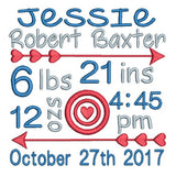 Baby birth announcement -custom embroidery design by sweetstitchdesign.com