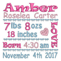 Baby birth announcement template machine embroidery design by sweetstitchdesign.com