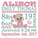 Baby birth announcement template machine embroidery design by sweetstitchdesign.com