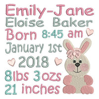 Baby birth announcement -custom embroidery design by sweetstitchdesign.com