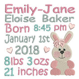 Baby birth announcement -custom embroidery design by sweetstitchdesign.com