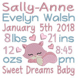 Baby birth announcement -custom embroidery design by sweetstitchdesign.com