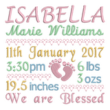Baby birth announcement -custom embroidery design by sweetstitchdesign.com