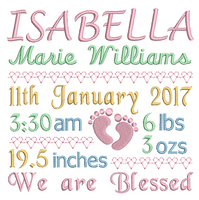 Baby birth announcement -custom embroidery design by sweetstitchdesign.com