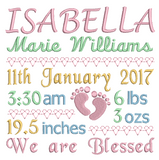 Baby birth announcement template machine embroidery design by sweetstitchdesign.com