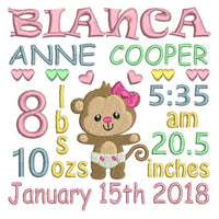 Baby birth announcement -custom embroidery design by sweetstitchdesign.com