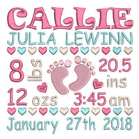 Baby birth announcement -custom embroidery design by sweetstitchdesign.com