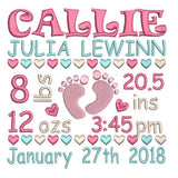 Baby birth announcement -custom embroidery design by sweetstitchdesign.com