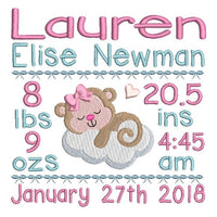 Baby birth announcement -custom embroidery design by sweetstitchdesign.com