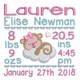 Baby birth announcement template machine embroidery design by sweetstitchdesign.com