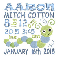 Baby birth announcement -custom embroidery design by sweetstitchdesign.com