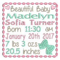 Baby birth announcement template machine embroidery design by sweetstitchdesign.com