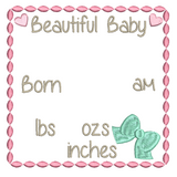 Baby birth announcement template machine embroidery design by sweetstitchdesign.com
