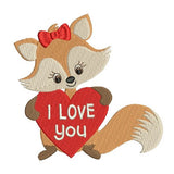 Valentine's Day fox machine embroidery design by sweetstitchdesign.com