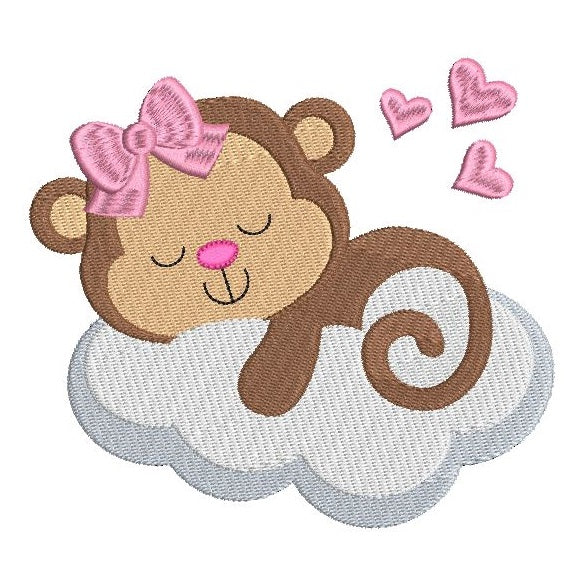 Sleeping baby monkey machine embroidery design by sweetstitchdesign.com