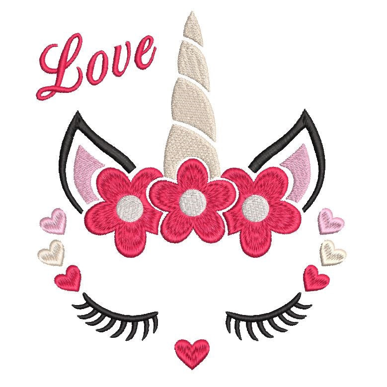 Valentine's Day unicorn machine embroidery design by sweetstitchdesign.com