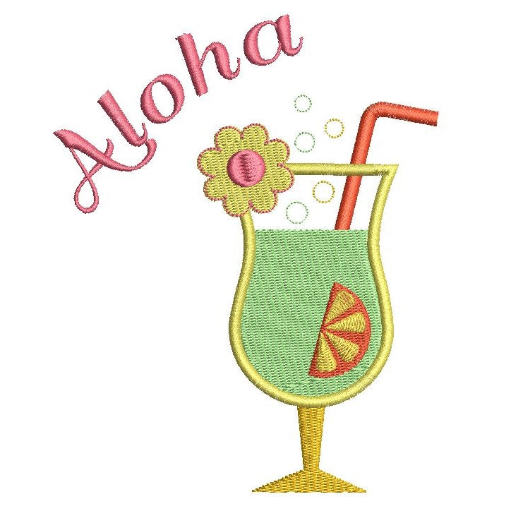 Tropical cocktail machine embroidery design by sweetstitchdesign.com