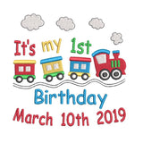 Birthday train machine embroidery design by sweetstitchdesign.com