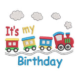 Birthday train machine embroidery design by sweetstitchdesign.com