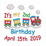 Birthday train machine embroidery design by sweetstitchdesign.com