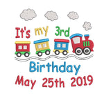 Birthday train machine embroidery design by sweetstitchdesign.com