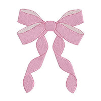 Mini fill stitch pink ribbon bow machine embroidery design by rosiedayembroidery.com