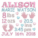 Baby birth announcement -custom embroidery design by sweetstitchdesign.com