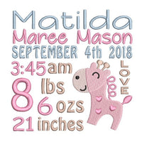 Baby birth announcement -custom embroidery design by sweetstitchdesign.com