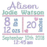 Baby birth announcement template machine embroidery design by sweetstitchdesign.com