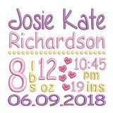 Baby birth announcement template machine embroidery design by sweetstitchdesign.com