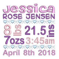 Baby birth announcement template machine embroidery design by sweetstitchdesign.com