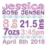 Baby birth announcement template machine embroidery design by sweetstitchdesign.com