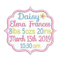 Baby birth announcement template machine embroidery design by sweetstitchdesign.com