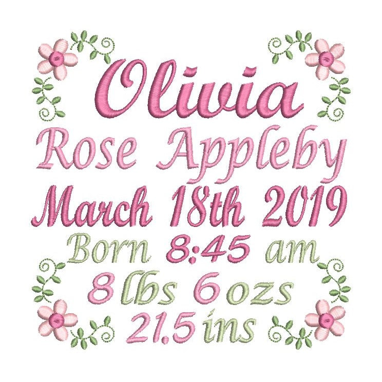 Baby birth announcement machine embroidery design by sweetstitchdesign.com