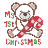 Christmas teddy applique machine embroidery design by sweetstitchdesign.com