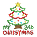 My 2nd Christmas - tree applique embroidery design by sweetstitchdesign.com