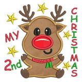 My 2nd Christmas - reindeer applique machine embroidery design by sweetstitchdesign.com