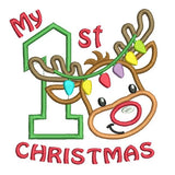 My 1st Christmas - reindeer applique machine embroidery design by sweetstitchdesign.com