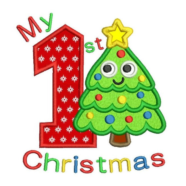 My 1st Christmas - tree applique embroidery design by sweetstitchdesign.com