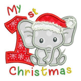 My 1st Christmas - elephant applique machine embroidery design by sweetstitchdesign.com