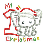 My 1st Christmas - elephant applique machine embroidery design by sweetstitchdesign.com