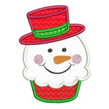 Snowman cupcake applique machine embroidery design by sweetstitchdesign.com