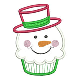 Snowman cupcake applique machine embroidery design by sweetstitchdesign.com